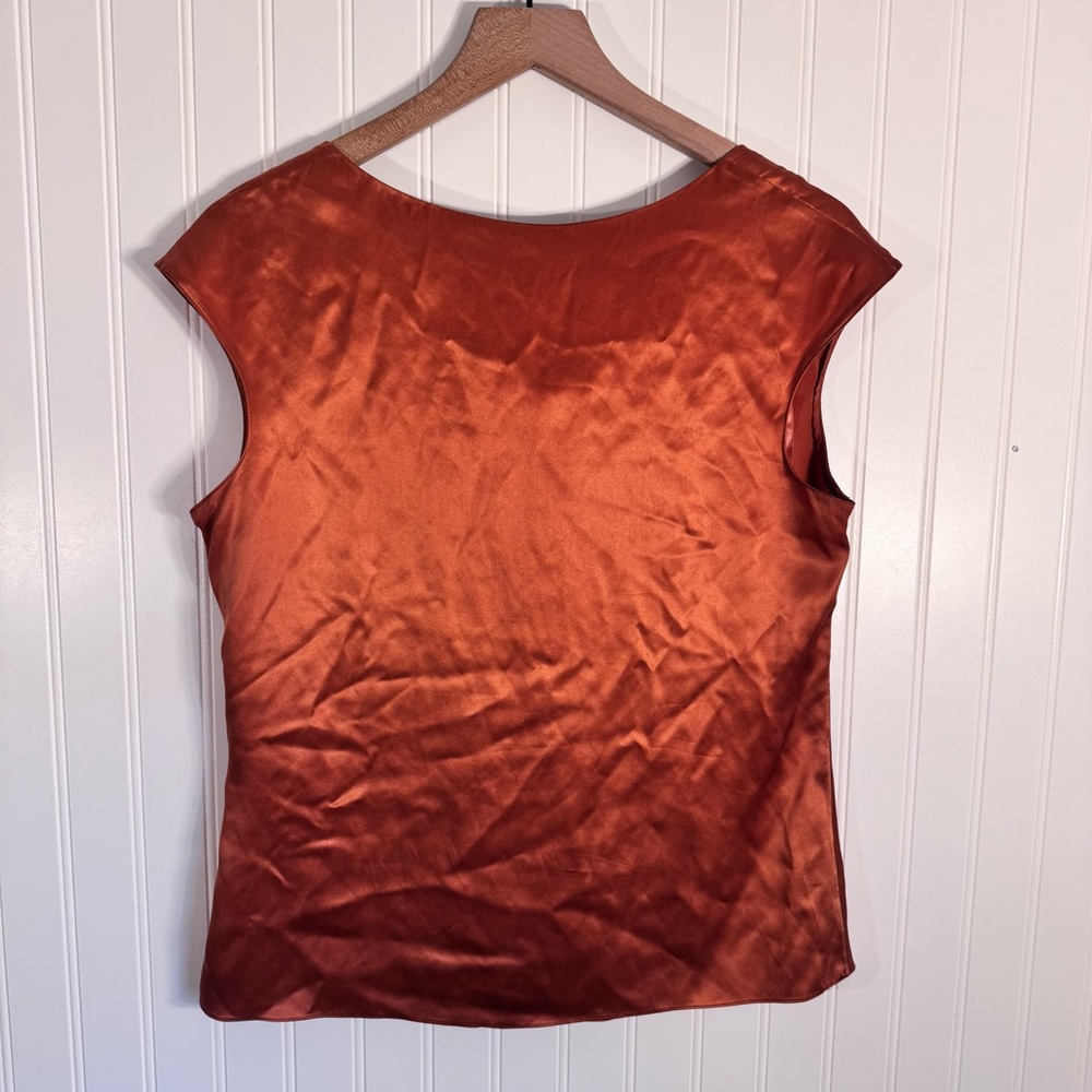 Ellen Tracy 100% Silk Cap Sleeveless Cowl Neck Blouse Tank Top Orange Size 8 - Picture 5 of 10